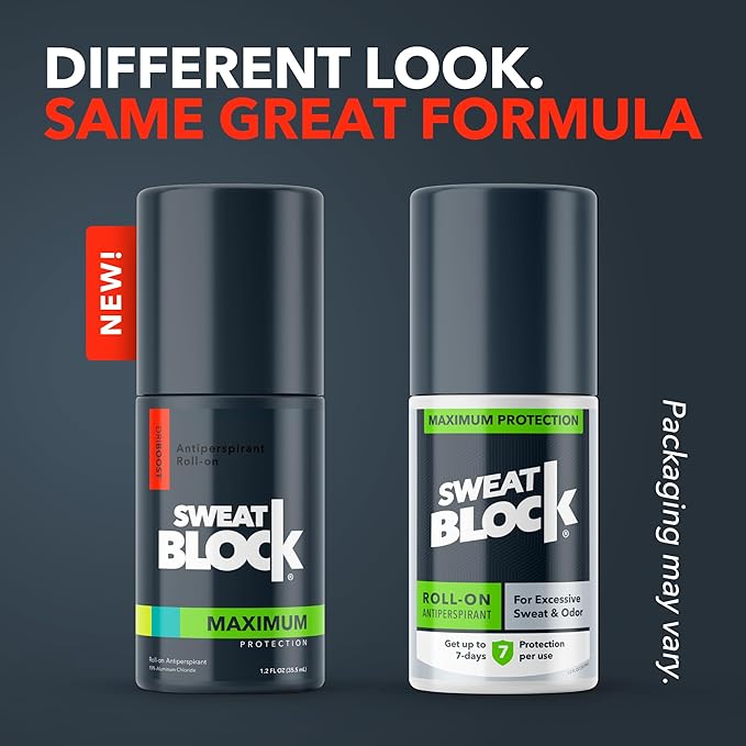 SweatBlock Maximum Strength Roll-On Antiperspirant for Men and Women 1.2 FL OZ Hyperhidrosis and Odor Control Formula Blocks Excessive Sweat for Days Per Application Dermatologist Recommended Solution