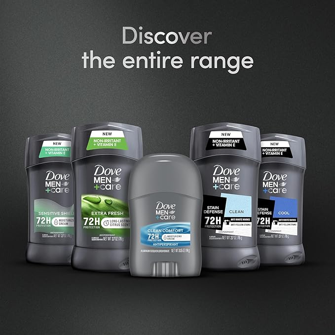 Dove Men+Care Clean Comfort Antiperspirant, 36-Pack – Men’s Mini Deodorant, Travel Size, Bulk, 72H Protection, 0.5 Oz Ea