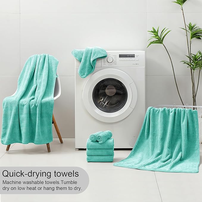 Ycosy 4 Pack Extra Large Microfiber Bath Towels Set,35x70 inches,600GSM,Less Lint Highly Absorbent Super Soft & Quick Dry,Oversized Bath Towels,Perfect for Bathroom Gym Pool,Teal Blue