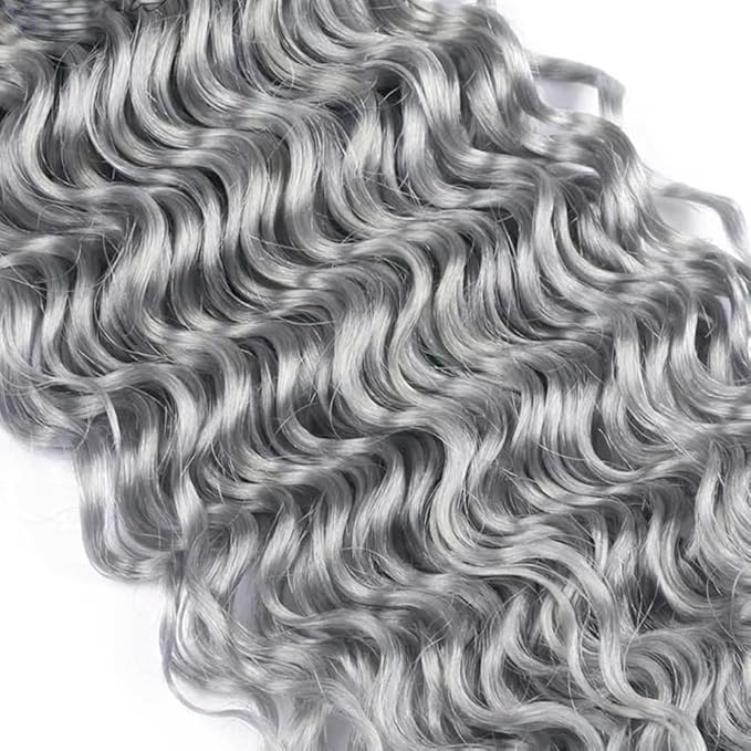 Gray Bundle Silver Human Hair Bundles Grey Deep Wave Bundle 14 16 18 inch Mixed Length 3 Bundles Silver Hair Extensions
