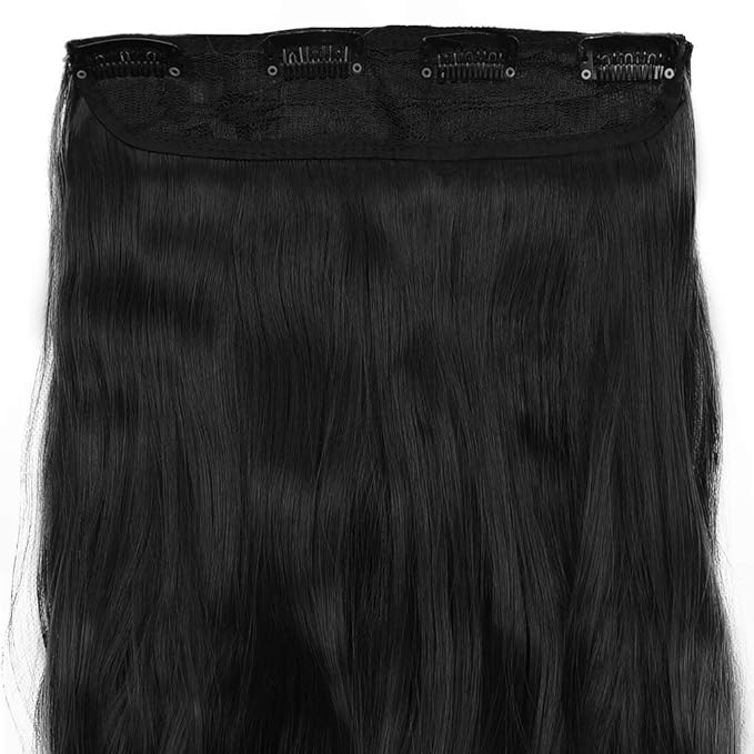 REECHO 24" Curly Wavy 4 Pieces Set Clip in Hair Extensions Natural Black