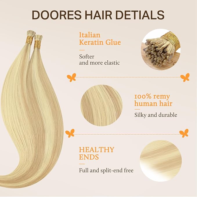 Doores Itip Hair Extensions, Drity Blonde Highlight Golden Blonde 18 Inch 100g/100s, Straight Human Hair