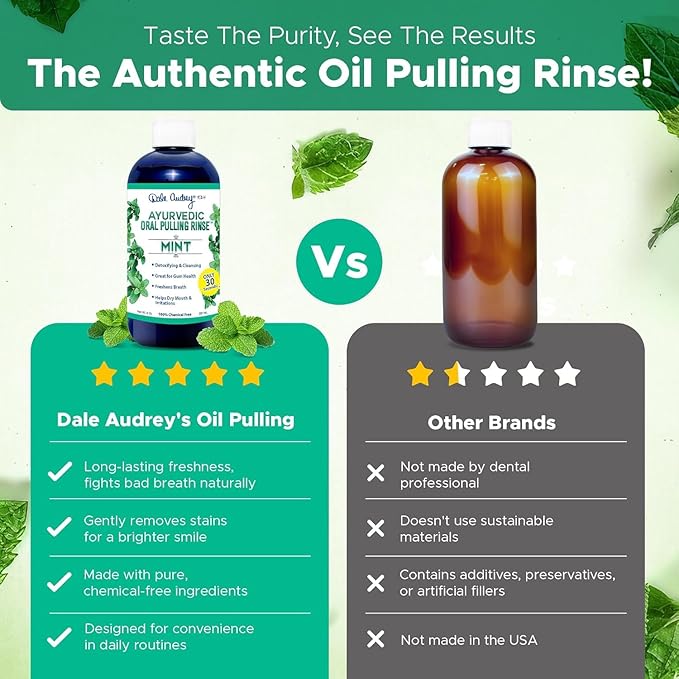 Pack of 3 Ayurvedic Organic Oil Pulling for Teeth and Gums | Refreshing Mint Flavored Oral Rinse Mouthwash | Essential Oils for Bad Breath | Teeth Whitening Pulling Oil & Gum Care Mouthwash-8 FL Oz
