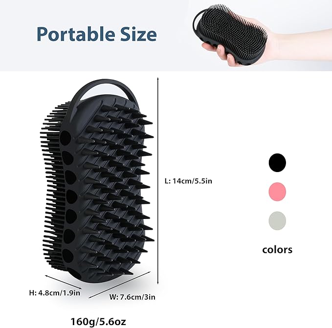 MtBoi 2PC Double-Sided Exfoliating Silicone Body Scrubber, 2-in-1 Bath Scrubber, Shampoo Brush, Silicone Loofah for All Skin Types, Shower Body Scrubber, Easy to Clean, Lather Well (Black&Gray)