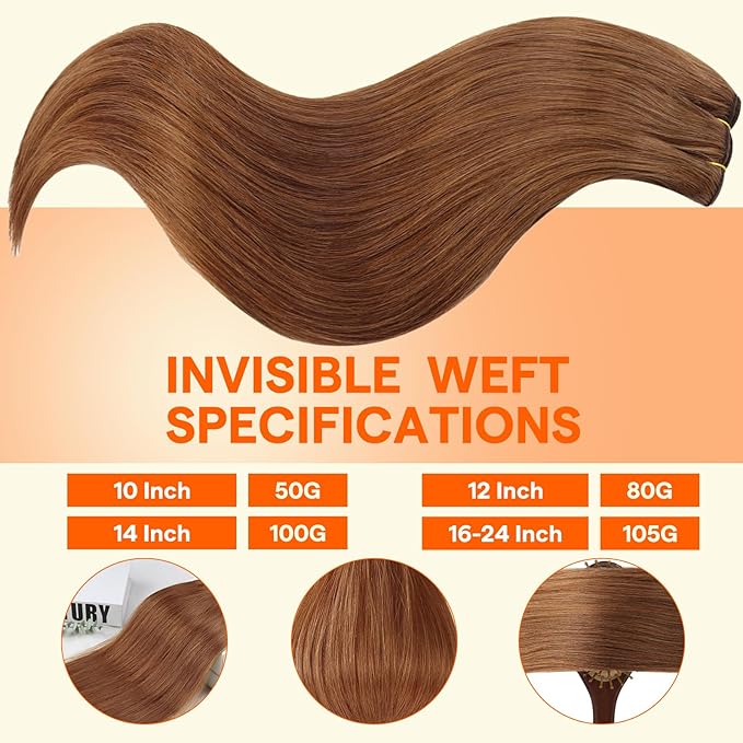 Full Shine Weft Hair Extensions Copper Human Hair Extensions Se In Color #330 Auburn Weft Extensions Soft Straight Hair Sew In Hair Extensions Real Human Hair 24 Inch 105G