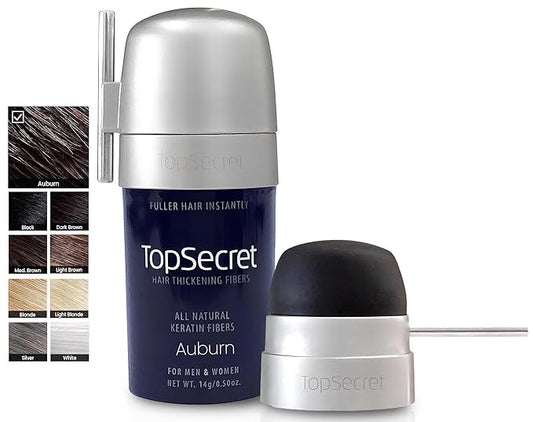 Top Secret Hair Thickening Building Fibers Applicator Included - Undetectable & Natural Hair Filler - for Men & Women - Instantly Fill In Thinning Hair - Weather & Sweat Resistant (Auburn, Medium)