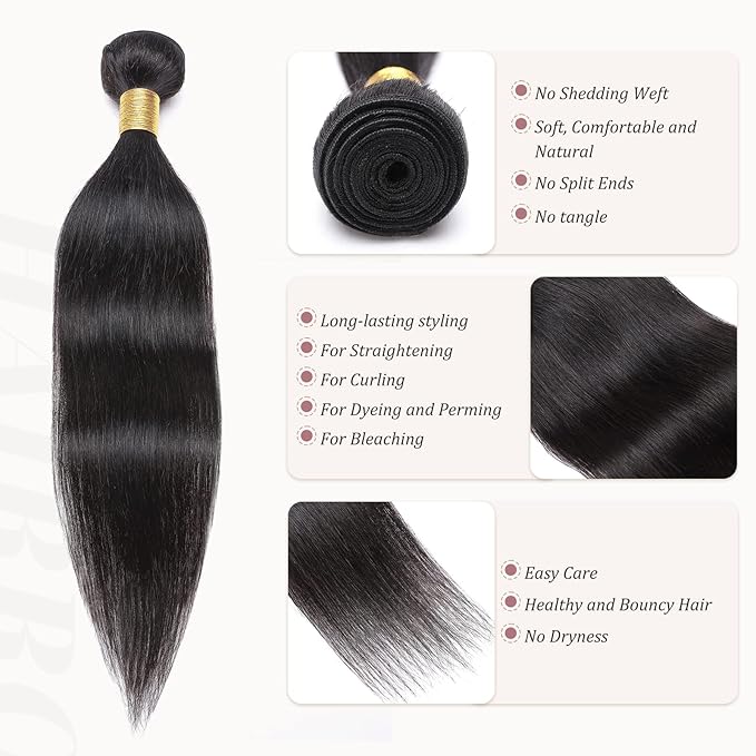 Hairro Sew in Human Hair Extensions Real Hair, 100g/bundle Weave Weft for Women Adding Volume and Length, for DIY Beauty Dating Party, 22 Inch One Bundle Straight Off Black