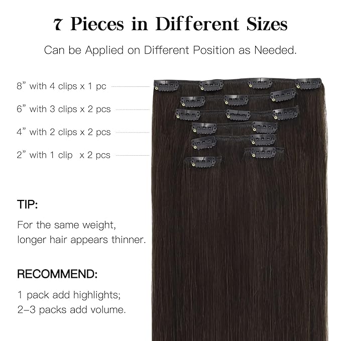 HOTBANANA Human Hair Clip in Hair Extensions, Light Dark Brown 120g Clip in Hair Extensions Real Human Hair Straight Remy Hair Clip in Hair Extensions 20 Inch 7pcs