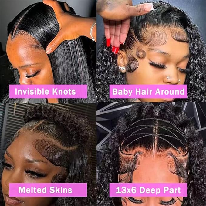22 Inch Water Wave Lace Front Wigs Human Hair 13x6 Deep Part Curly Wig for Women 200 Density Water Wave Frontal Wigs Human Hair Pre Plucked