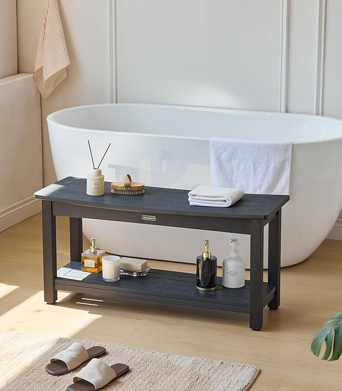 36'' Waterproof Shower Stool, Poly Lumber Shower Bench Seat for Shaving Legs, HDPS Plastic Bath Chair Seat, Non-Slip & No Maintenance, Black (36x13 Inches)