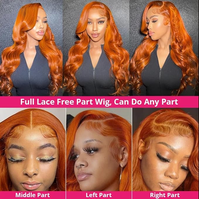 26 Inch Ginger Wig Human Hair Body Wave Ginger Orange 13X6 Lace Front Wigs Human Hair Pre Plucked 180 Density 350# Colored Glueless 13X6 HD Lace Frontal Wig Human Hair for Women