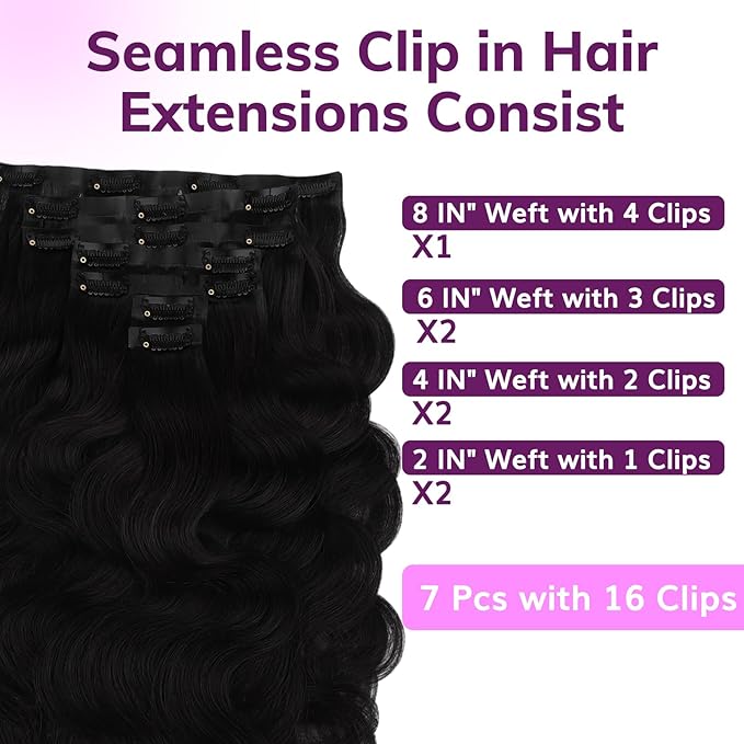 IDN BEAUTY Seamless Clip In Hair Extensions Human Hair Jet Black Real Remy Virgin Human Hair Seamless Clip Ins For Black Women PU Weft Invisible Edge Thick Soft Hair BW 110g 20 Inches
