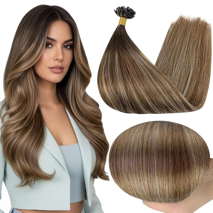 Full Shine U Tip Hair Extensions Human Hair 16 Inch 50 Grams Color 2 Dark Brown Fading to 3 Medium Brown Highlight 27 Blonde Ktip Human Hair Extensions Natural Soft Remy Hair