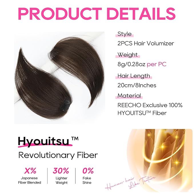 REECHO Clip in Hair Volumizer, Short Thick Clip in Hairpieces Adding Extra Hair Volume Extensions for Women with Thin Fine (Chocolate Brown, 8 Inch(Pack of 2))