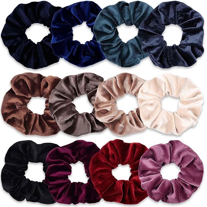 Scrunchies for Women & Girls, 12 Pcs Black Velvet Scrunchies - Soft Classic Elastic Hair Bands for a Secure Ponytail