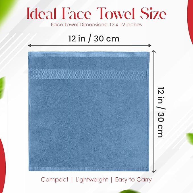 RIVERSIDE 12 Pack Premium 100% Cotton Face Washcloths, 550 GSM, 12 x 12 Inches, Soft, Absorbent Towels for Body & Shower, Bathroom Wash Clothes, Durable Face Towels Set for Spa, Gym, Medium Blue