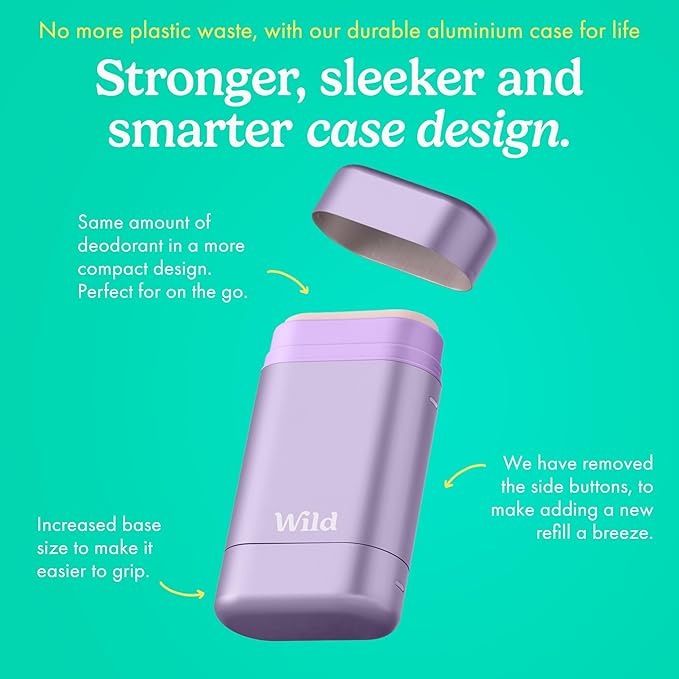 Wild - Purple Case with Refill Variety Pack - Refillable Deodorant - Aluminum Free - Includes Fresh Cotton & Sea Salt, Cherry Blossom and Coconut & Vanilla Scents - Vegan
