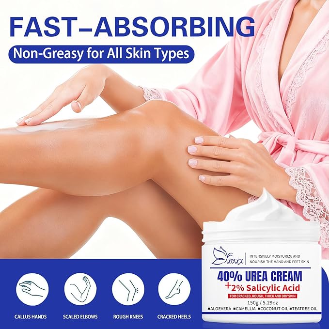 40% Urea Foot Cream with 2% Salicylic Acid, Urea Cream 40 Percent for Feet & Hands-Maximum Strength Moisturizer for Rough, Dry, Thick & Cracked Skin, Deep Hydration, Non-Greasy, 5.29 oz