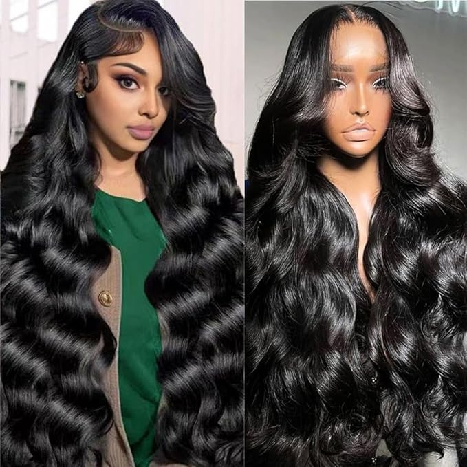 32 Inch 13x6 Lace Front Wigs Human Hair 200% Density Body Wave HD Lace Front Wigs Human Hair Pre Plucked with Natural Black Glueless 13x6 Lace Front Wig for Women Daily