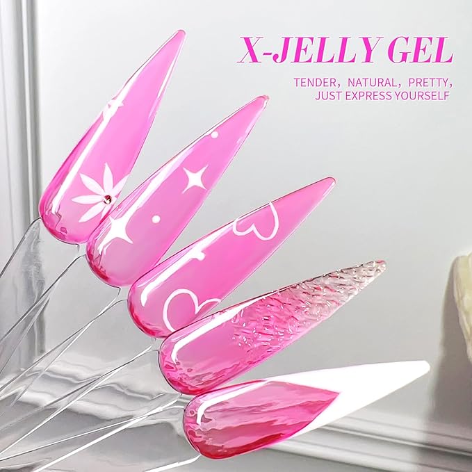 BORN PRETTY Ice Jelly Gel Nail Polish Jelly Halloween Hot Pink Gel Polish Sheer Transparent Hot Pink Natural Translucent Hema-Free Soak Off Gel Polish Nail Art DIY Christmas Gift 15ML