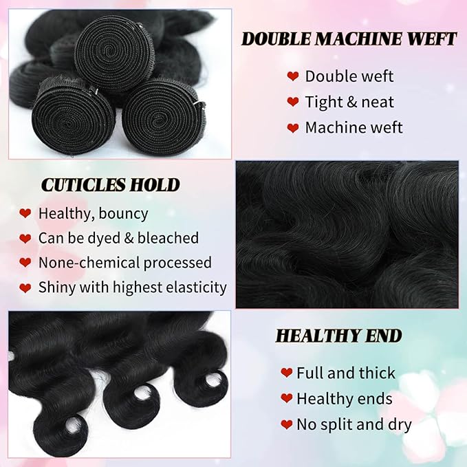 12A Body Wave Human Hair Bundles 100% Unprocessed Brazilian Virgin 20 22 24 Inch 3 Bundles Weave Quick Human Hair Bundles for Black Women Natural Black