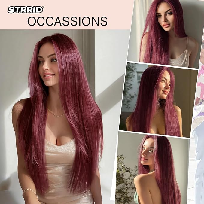 Burgundy Clip in Extensions 26 Inch Long Invisible Thick Synthetic Extension Straight Clips on Hair Pieces 5PCS Soft and Not Easily Knotted Hairpieces for Women Weddings Party Daily Use 8.1 Oz