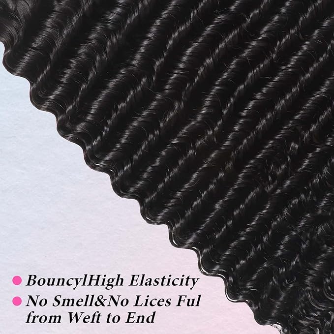 Human Hair Bundles Deep Wave 3 Bundles 12A 100% Unprocessed Virgin Brazilian Remy Human Hair Extensions Natural Black Sew In Quick Weave Deep Wave Bundles for Women (18 18 18)