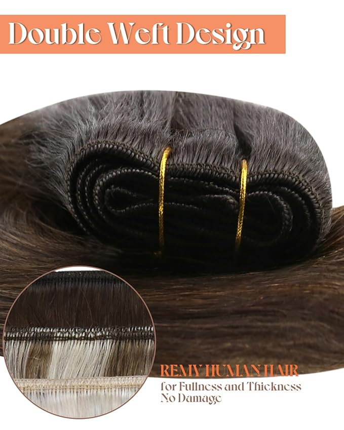 Sunny Weft Hair Extensions Real Human Hair Balayage Sew in Extensions Dark Brown Mix Medium Brown Long Hair Sew in Ombre Hair Extensions Balayage 22inch 100g
