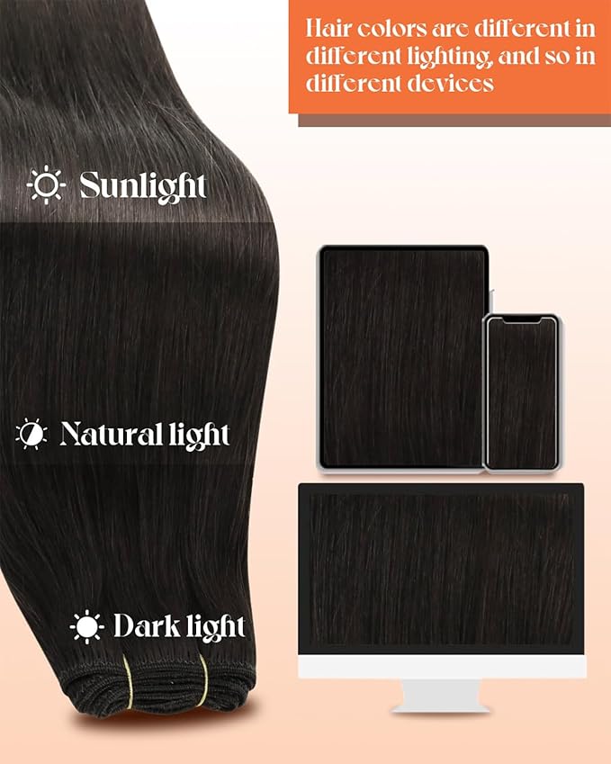 Sunny Hair Sew in Hair Extensions Real Human Hair Darkest Brown Weft Hair Extensions Human Hair Color #2 Darkest Brown Hand Tied Weft for Women 18inch 100g