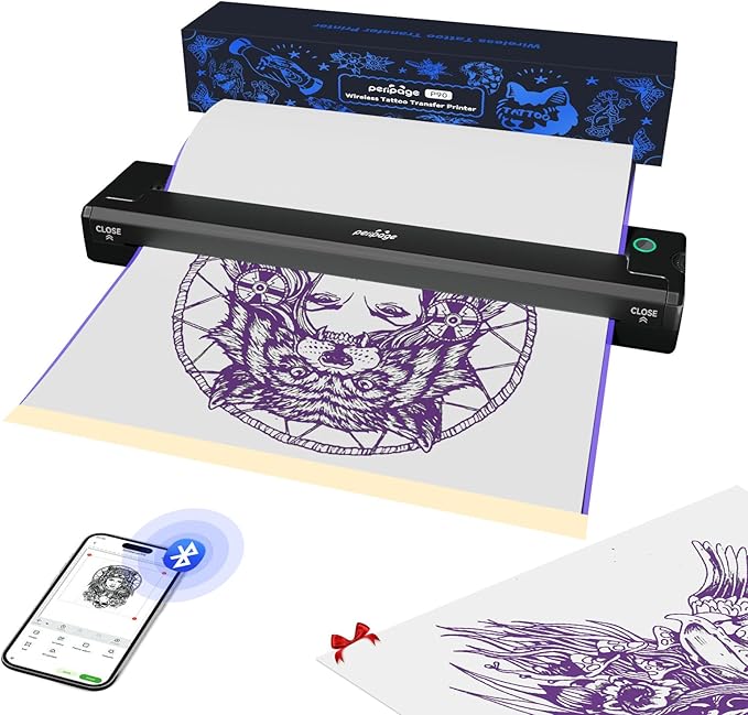 PeriPage Wireless Tattoo Stencil Printer - Professional & Beginner Friendly, Bluetooth & USB Connectivity, 5pcs Free Stencil Paper Included