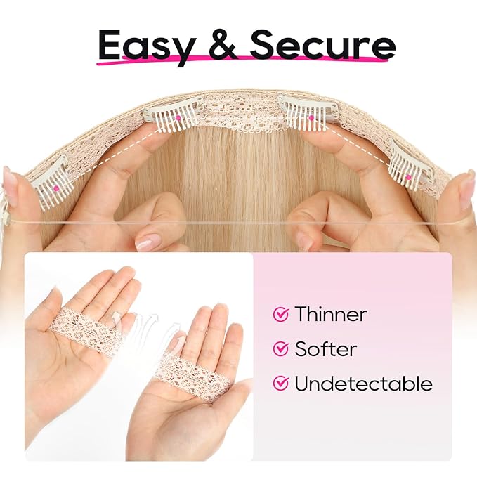 REECHO Invisible Wire Hair Extensions with Thinner Softer Lace Weft 12" Short Straight Clips in Secret Hairpiece for Women 12 Inch (Pack of 1) - Platinum Blonde