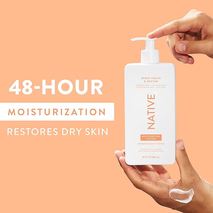 Native Body Lotion Contains Naturally Derived Plant-Based Moisturizers for Women and Men | Restores Dry Skin, Peach & Nectarine, 16.5 fl oz