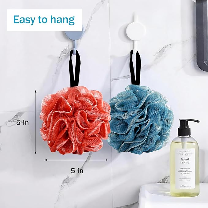 Shower Gel, Loofah Sponge Bag, Body Scrub, Exfoliating Shower Gel, Sponge, Men's and Women's Shower Accessories, Cleaning Tools (4 Pieces Red,Coffee,Pink, Green)