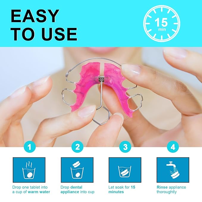 MySmile Retainer Cleaner with 120 Denture Cleaning Tablets, Quickly Remove Odors, Discoloration Stains & Plaque from Aligner, Mouth Guard, Night Guard and More Dental Appliances (Orange Flavor)