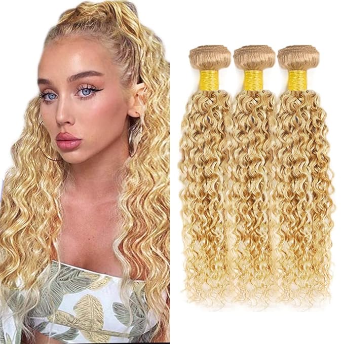 Hair 613/27 Human Hair Bundles Blonde Kinky Curly Weave 3 Bundles 24 26 28 inch Two Tone 613 and 27 Bundle