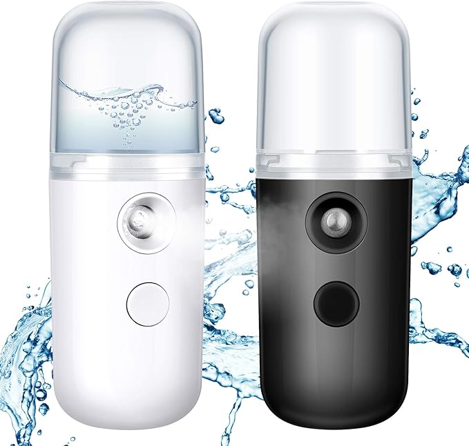 Honoson 2 Nano Facial Mister Sprayer Portable Face Nano Mister for Eyelash Extensions USB Rechargeable 1 oz Handy Skin Care Machine for Face Hydrating, Daily Makeup(Black and White)