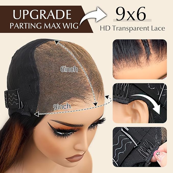 AMIRTY 36 Inch Ombre Braided Lace Front Wig Human Hair Glueless Braided Wigs Human Hair Pre Plucked for Women Highlight Straight Wigs Human Hair 9x6 HD Lace Front Wigs Bleached Knots
