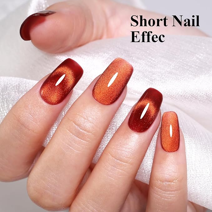10ml Hema Free Red Brown Cat Eye Gel Nail Polish Soak Off Long Lasting Holographic UV/LED with Magnetic Stick Gift for Women 1Pcs