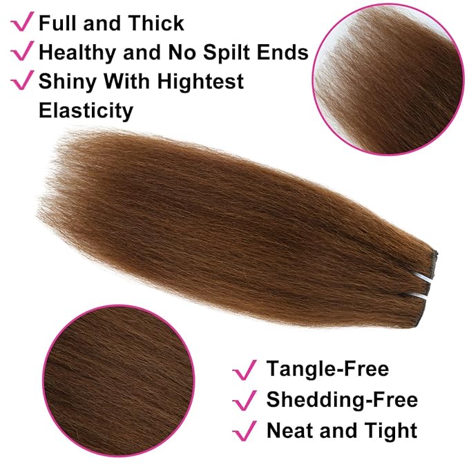 18 Inch Brown Kinky Straight Clip in Hair Extensions Real Human Hair for Black Women Yaki Straight Clip ins unprocessed Brazilian Remy Human Hair Extensions Yaki clip ins hari extensions double weft