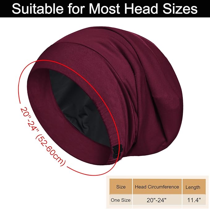 Sleep Cap Bonnet for Sleeping, Adjustable Cooling Ice Silk Lined Hair Bonnets for Natural Curly Braids Beanie Hat Women Men