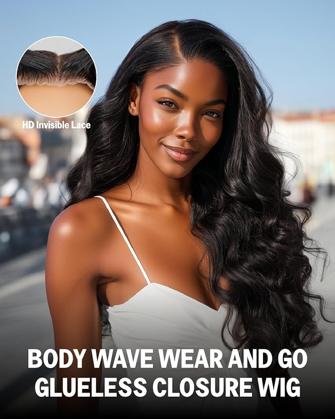 Glueless Wigs Human Hair Pre Plucked Pre Cut 5X6 HD Body Wave Lace Front Wigs Human Hair Glueless Wear And Go For Black Women 220% Density HD Lace Closure 20 Inch