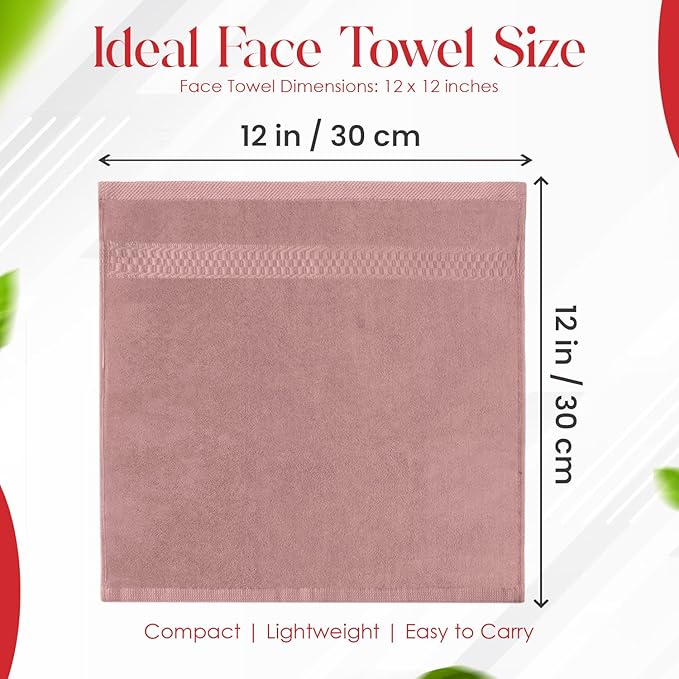 RIVERSIDE 12 Pack Premium 100% Cotton Face Washcloths, 550 GSM, 12 x 12 Inches, Soft, Absorbent Towels for Body & Shower, Bathroom Wash Clothes, Durable Face Towels Set for Spa, Gym, Dusty Rose