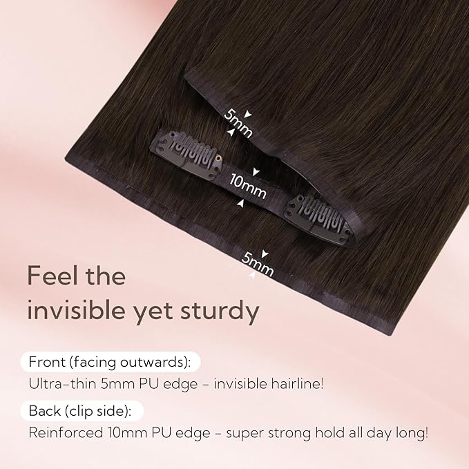 HOTBANANA Seamless Clip in Hair Extensions 14 inch 130g 7pcs Ombre Light Dark Brown Clip in Remy Human Hair Extensions Straight Hair Invisible PU Skin Weft