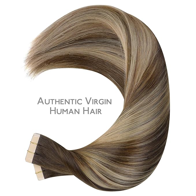 Wennalife 40pcs Tape in Hair Extensions Human Hair, 100g 24 inch Balayage Chocolate Brown to Honey Blonde Hair Extensions Real Human Hair Straight Tape in Extensions Reusable Real Hair Extensions