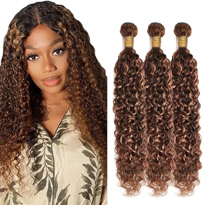 30 32 34 Inch Color 30 Water Wave Bundles Highlight Bundle P4/30 Water Wave Human Hair 3 Bundles Brazilian Virgin Hair Extensions