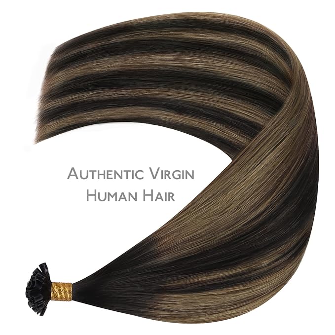 WENNALIFE U Tip Hair Extensions Human Hair, 50g 50s 18 Inch Balayage Natural Black to Chestnut Brown Remy Hair Extensions K Tip Hair Extension Real Human Hair Invisible Straight Keratin Hair Extension
