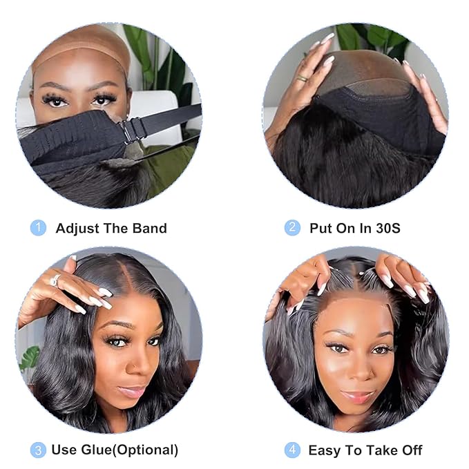 6x4 Wear and Go Wig 210% Density, 100% Human Hair, [2-year life] Body Wave Glueless Closure Wigs Human Hair Pre Plucked Pre Cut Middle Part, 28 Inch