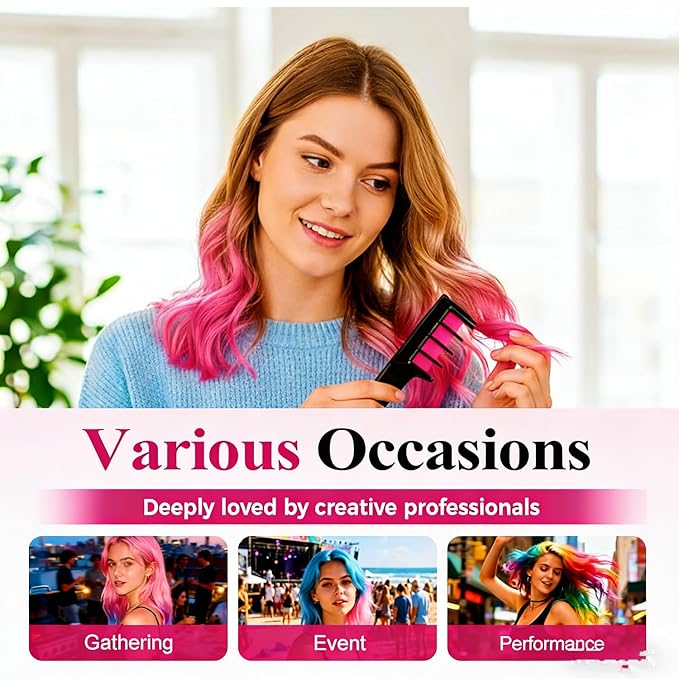 12 Colors Festive Fun Hair Chalk Combs, Temporary Glitter Hair Colors Hair Chalk Combs, Washable DIY Hair Color Dye for Birthday Christmas Party Gifts (6 Color)