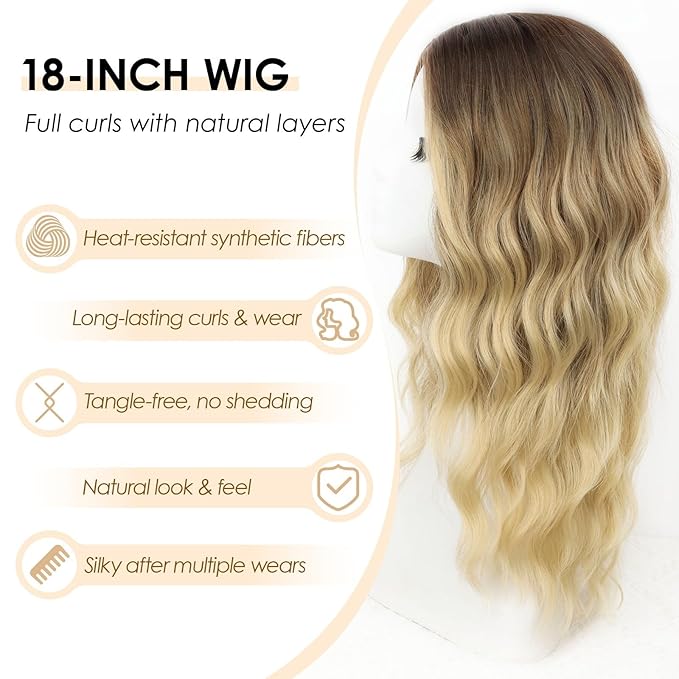 AISI HAIR Ombre Blonde Wig for Women Medium Length Wave Curly Glueless Synthetic Heat Resistant Hair Wigs for Daily Party Cosplay