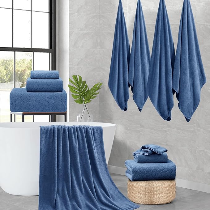 Ycosy Navy Bath Towels Set 35x70 Inches - Luxury 600 GSM Oversized Bath Sheet Towel,Extra Large Microfiber - Quick Dry,Highly Absorbent,Super Soft Shower Towels Spa Hotel Bathroom Towel Set (4-Pack)
